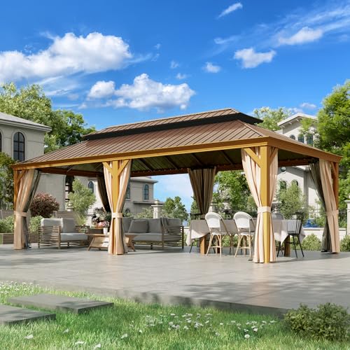 EROMMY 14'x20' Hardtop Gazebo Double Roof Galvanized Steel Outdoor Pavilion G3084