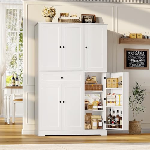 HOSTACK 68" Tall Kitchen Pantry Storage Cabinet with Doors and Shelves, White W23162