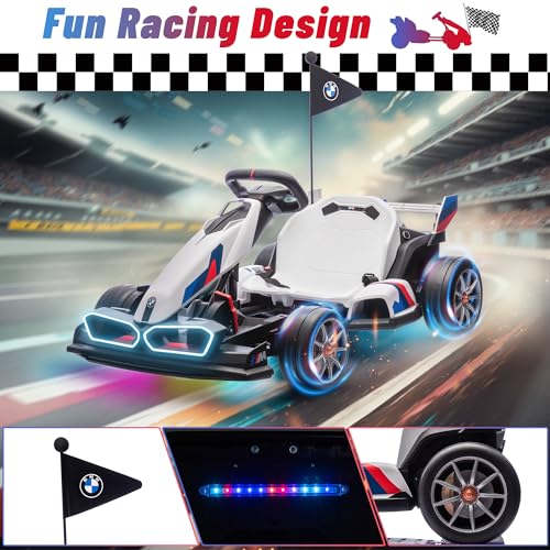BMW Licensed 24V Electric Drift Go Kart for Kids Ages 6-12, White S1857
