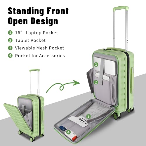 Lightweight 3-Piece Hardshell Luggage Set with Spinner Wheels & TSA Lock, Light Avocado Green B502471