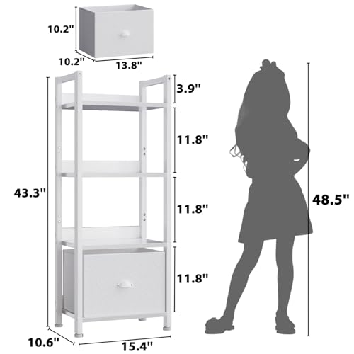 Furologee 5 Tier Bookshelf with Drawer, Industrial Tall Narrow Bookcase, Black T883828
