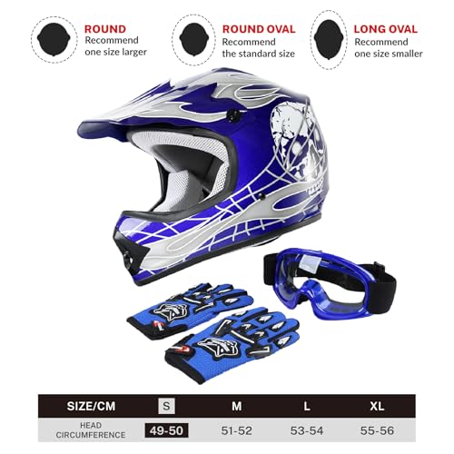SLMOTO Dot Youth Kids Motocross Helmet Red Spider Design with Goggles and Gloves F254987
