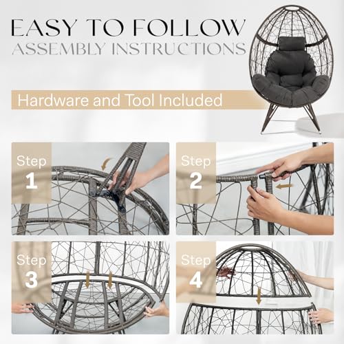 Bme Heavy Duty Wicker Egg Chair for Indoor & Outdoor, Black Base N148