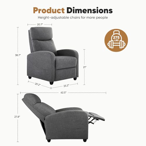 DUMOS Recliner Chair for Adults, Massage, Adjustable, Grey Linen N58266