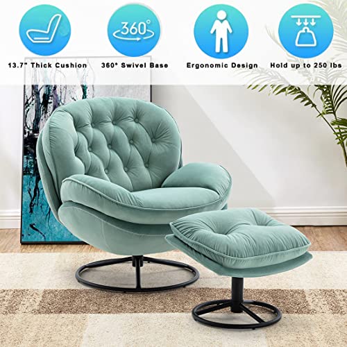 Baysitone Velvet Swivel Accent Chair with Ottoman Set, Modern Lounge Chair, Fruit Green Q36819