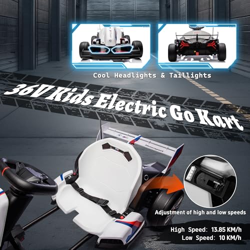 FORESEE 36V BMW Licensed Kids Electric Go Kart, Battery Powered Ride On Toy with Adjustable Seat, Black F2952