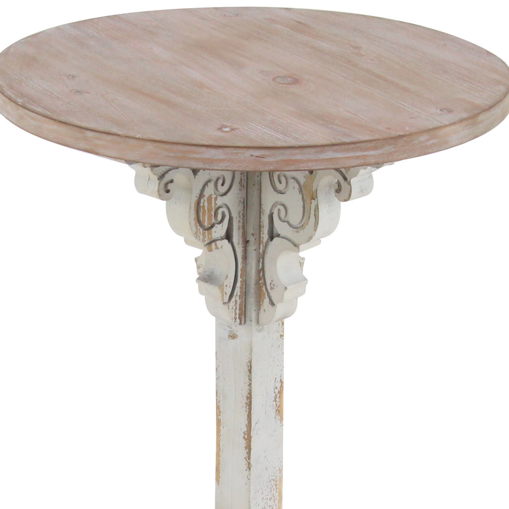 DecMode 16" x 23" White Wood Carved Scroll Accent Table O977
