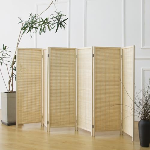 3 Panel Bamboo Room Divider, Double Sided, Brown, 47.2"H E393