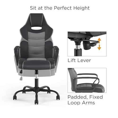 STAPLES Emerge Vector Luxura Faux Leather Gaming Chair, Black & Gray M348168