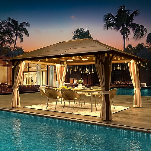 YOLENY 10'x13' Hardtop Gazebo with Aluminum Frame and Curtains F853
