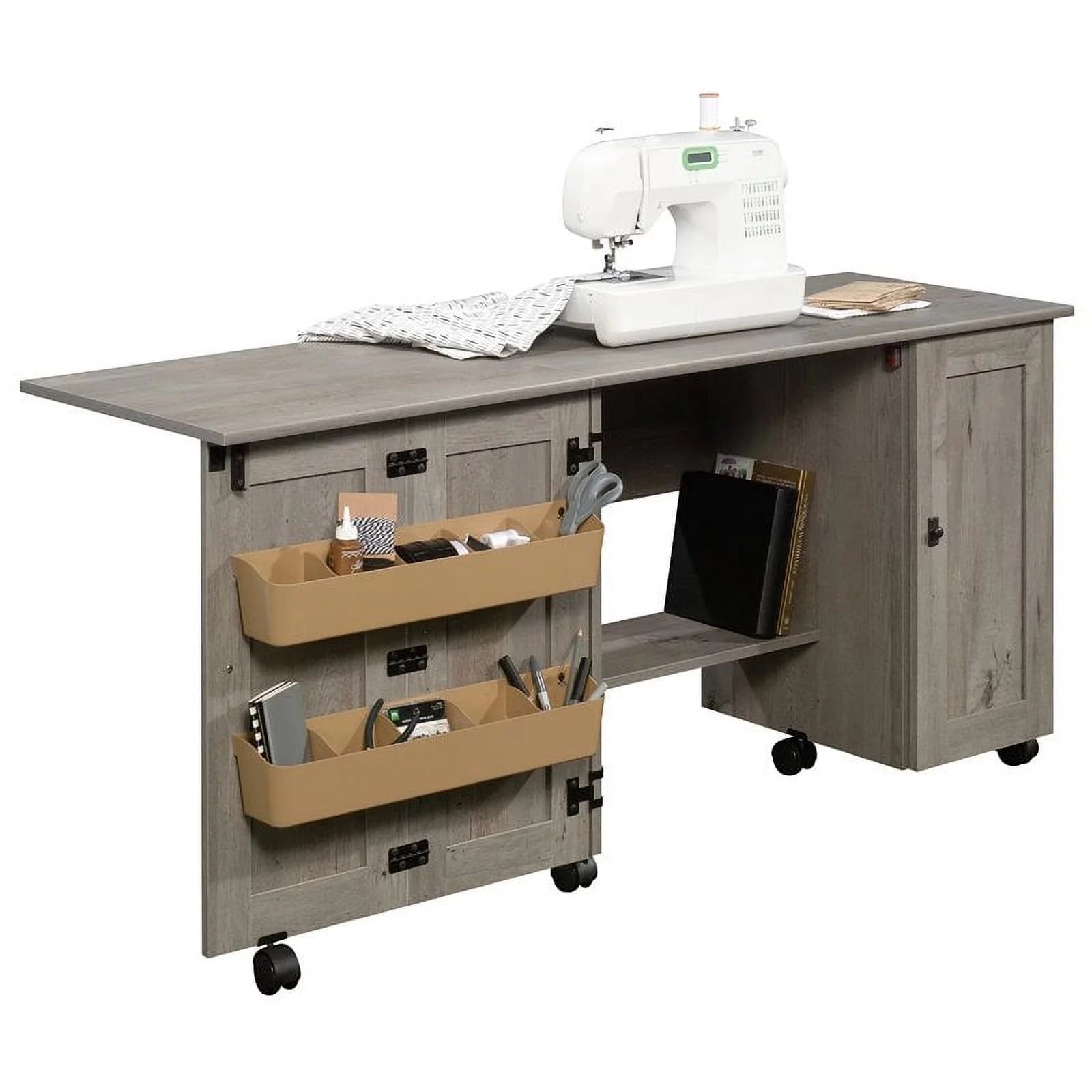 Pemberly Row Contemporary Engineered Wood Sewing Craft Table Oak A45888