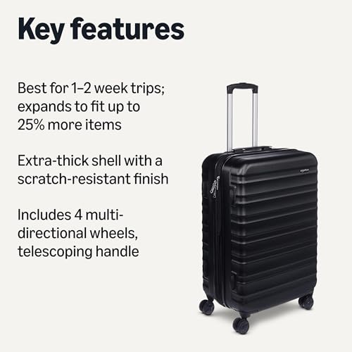 Amazon Basics 21" Hardside Carry-On Luggage with Wheels, Expandable, Black L489