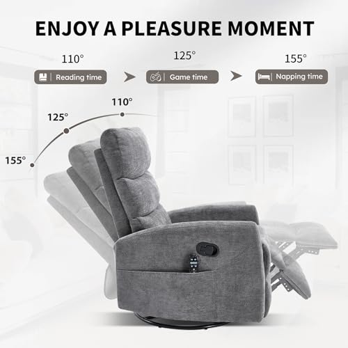 Massage Chair Recliner with Heat, Swivel Rocking, High Back Fabric Black V2333