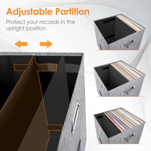 Vinyl Record Storage Box for 50 LPs, Stackable Linen Crate with Lid P294298
