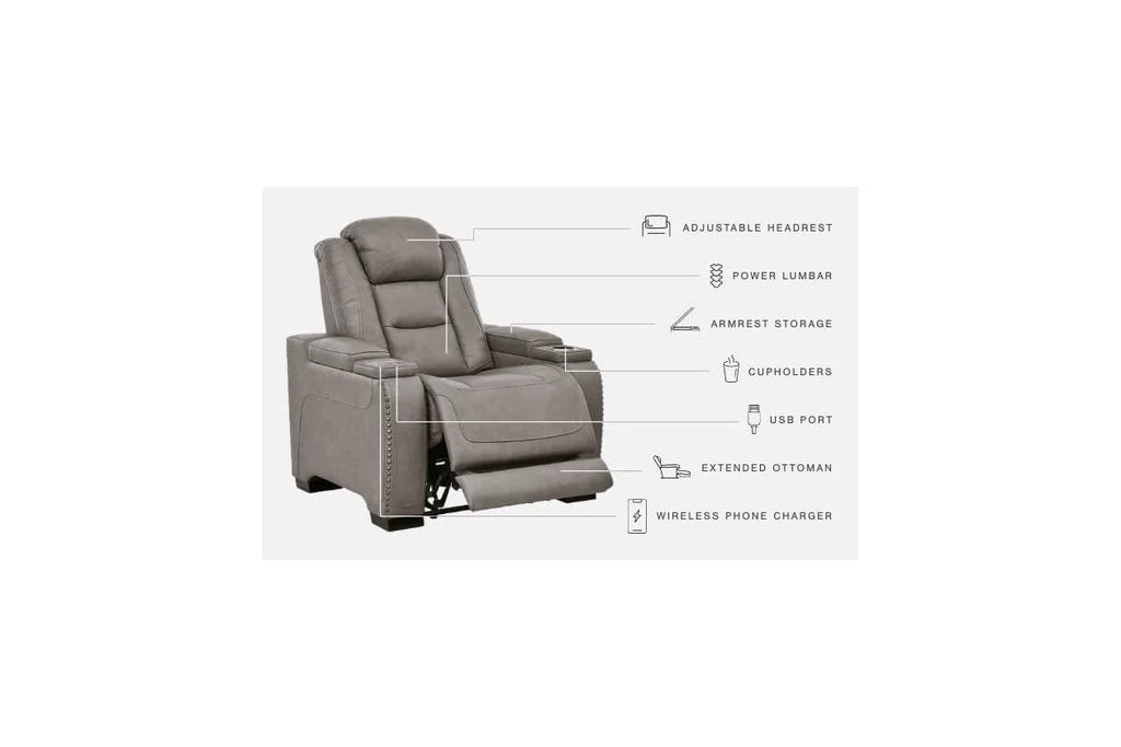 Signature Design by Ashley Man-Den Leather Power Recliner Gray G67279
