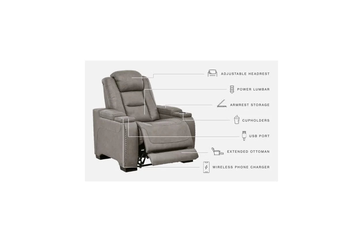 Signature Design by Ashley Man-Den Leather Power Recliner Gray G67279