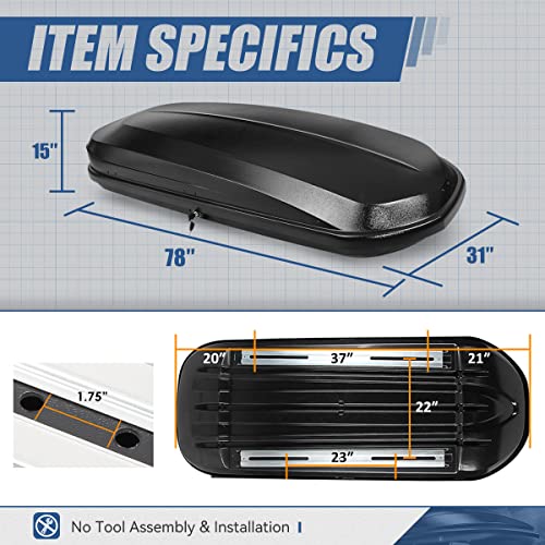 Auto Dynasty Hard Shell Roof Top Car Storage Cargo Carrier, Glossy Black L344