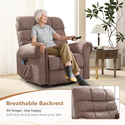 ANJ Large Power Lift Recliner Chair with Massage and Heat for Elderly, Camel Z8802