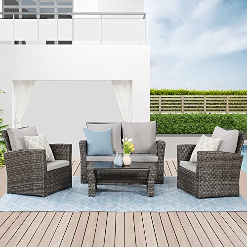 Wisteria Lane 4 Piece Outdoor Patio Furniture Set, Gray Rattan Sofa with Cushion P41861
