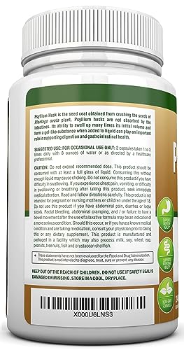 Psyllium Husk Capsules 1450mg Double Strength Fiber Supplement Q1517