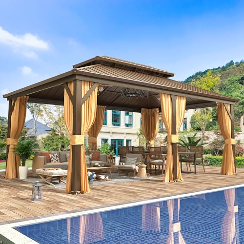 EROMMY 10' x 12' Hardtop Gazebo with Aluminum Frame and Double Roof Q573