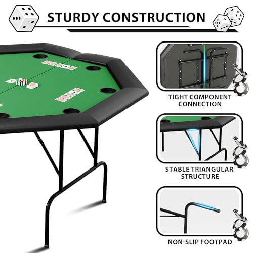 Octagon Poker Table with Metal Legs and 8 Cup Holders Q5999