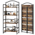 JSB No Assembly Folding Bookshelf, 5 Tier Book Shelf for Storage, Vintage Wood Foldable Bookcase for Living Room, Bedroom, Office Organization Shelves