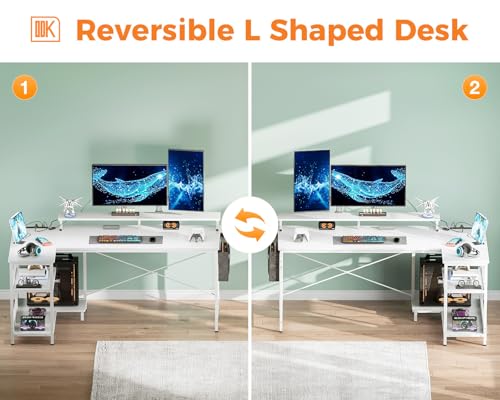 ODK 48 Inch L Shaped Gaming Desk with USB Charging Ports and LED Lights S136