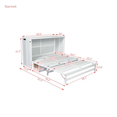 Queen Murphy Bed with Desk and Removable Shelves, USB Port, White H566492