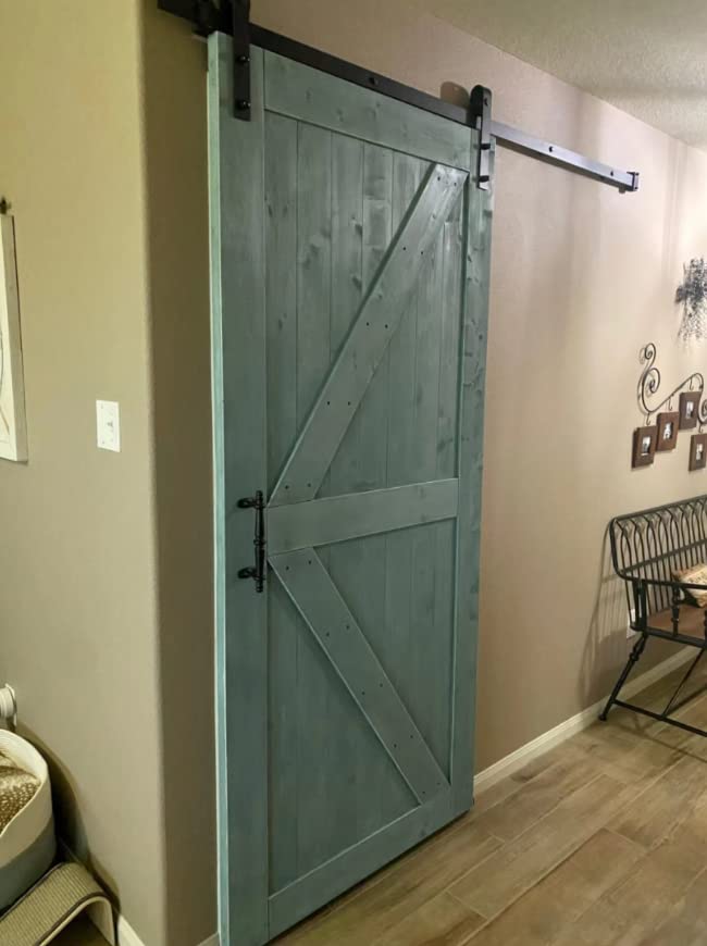 S&Z TOPHAND® 20 in x 84 in Elephant Gray British Brace Knotty Barn Door with 4FT Sliding Hardware Kit G149446