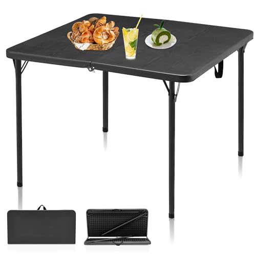 34" Folding Card Table with Carrying Handle for Camping, Picnic, Office, Party, White M761544