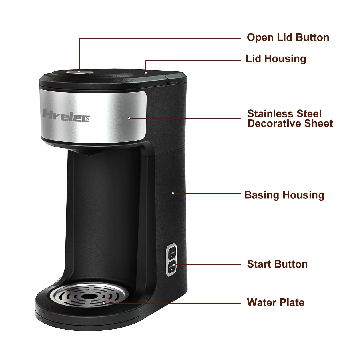 2-Way Single Serve Coffee Maker for Capsule & Ground Coffee, Mini with Self-Cleaning A141