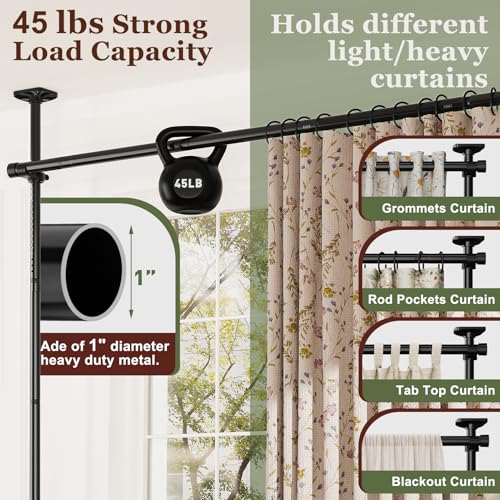 Goovilla Room Divider, Tension Curtain Rods No Drilling, Adjustable Freestanding Partition, Black I950707
