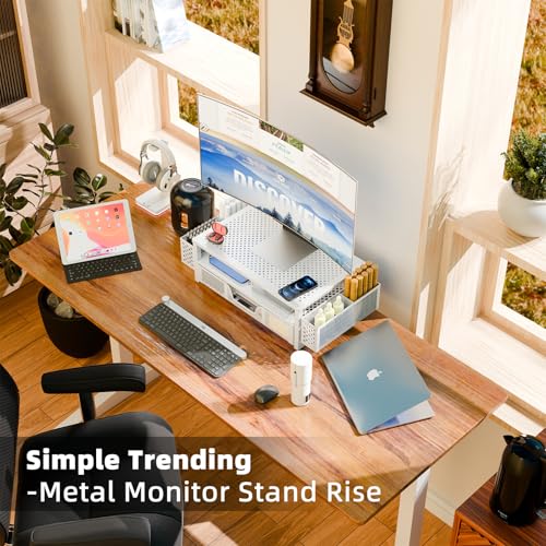 Simple Trending 2 Tier Metal Monitor Stand with Drawer and Pen Holder R17754
