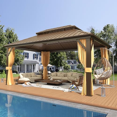 EROMMY 10' x 12' Hardtop Gazebo with Aluminum Frame and Double Roof Q573