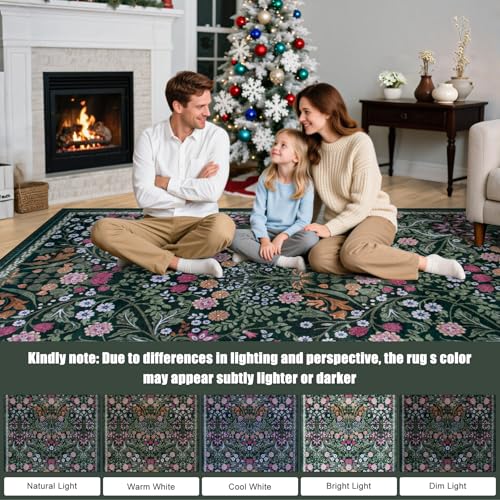8x10 Floral Washable Area Rug for Living Room, Vintage Soft Non-Slip Carpet Z978379