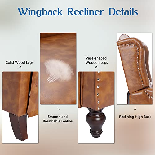 Wingback Recliner Chair with Massage and Heat, Tufted Fabric, Wooden Legs D91574