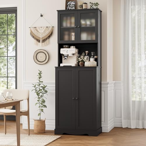 HOSTACK 71'' Tall Pantry Cabinet with Microwave Stand, White L896300
