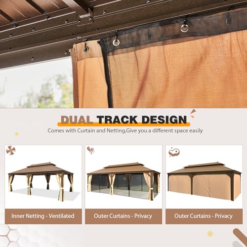 EROMMY 14'x20' Hardtop Gazebo Double Roof Galvanized Steel Outdoor Pavilion G3084