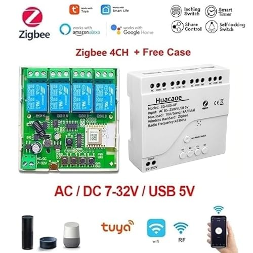 Zigbee 4CH DC7-32V USB Relay Smart Switch Module, Tuya APP Remote Control V113