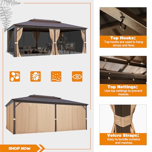 EROMMY 14'x20' Hardtop Gazebo Double Roof Galvanized Steel Outdoor Pavilion G3084