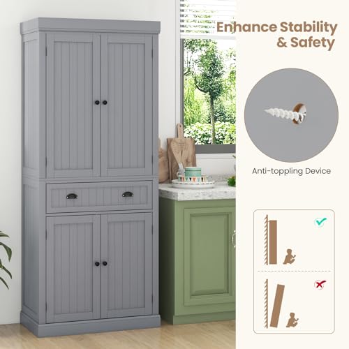 Tangkula 72" Tall Kitchen Pantry Cabinet with 2 Cabinets and Drawer X61390