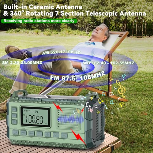 Emergency Weather Radio AM/FM NOAA Hand Crank Solar Power Bank Flashlight SOS Alarm Green Z3033