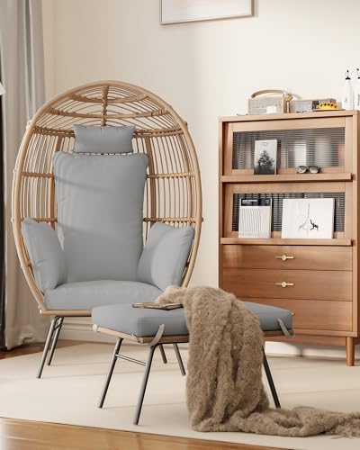 Wicker Egg Chair with Ottoman and Cushion G565