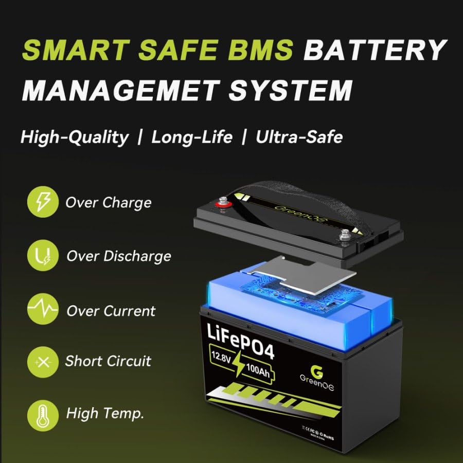 12V 100Ah LiFePO4 Battery Group 31 with Built-in 100A BMS U8702