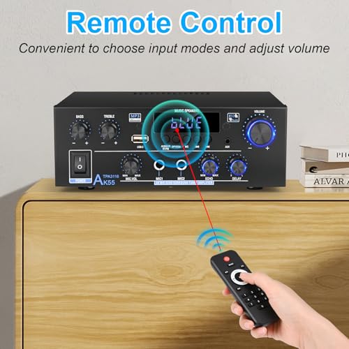 4 Channel Bluetooth 5.0 Stereo Amplifier, 50Wx4 HiFi, Class D Home Audio Receiver with Remote B25174