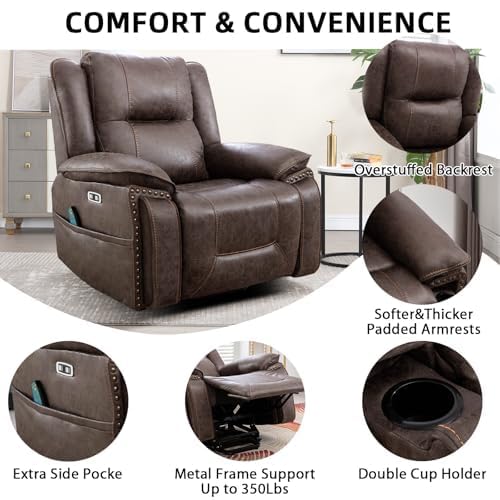 Phoenix Home Dual Motor Power Lift Chair with Massage and Heat, Brown I97460