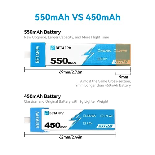 BETAFPV 550mAh 1S BT2.0 LiPo Battery for 75-85mm FPV Whoop Drones Y184