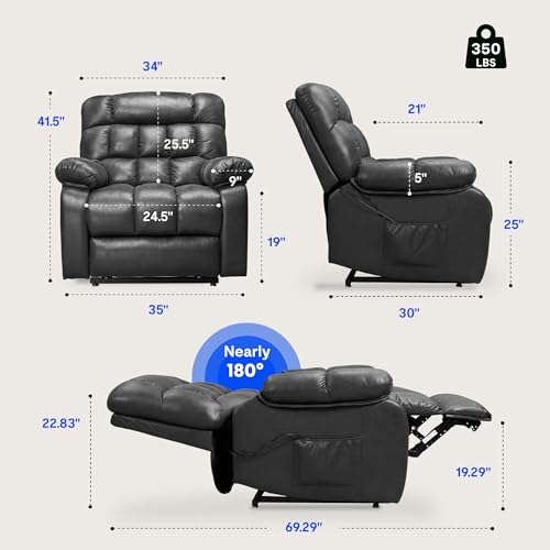 FLEXISPOT XL31 Power Lift Recliner Chair for Elderly, Electric Massage & Heat, PU Leather, Black C786106