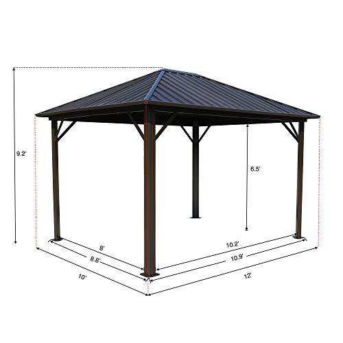 Kozyard 10'x12' Hardtop Gazebo with 2-Layer Sidewalls Curtains, Brown V967